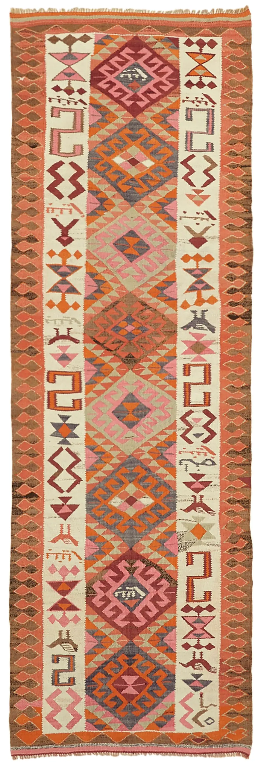 Herki Eskitme Multi Pamuk Üzerine Yün El Dokuma Kilim-110x318 - Görsel 1