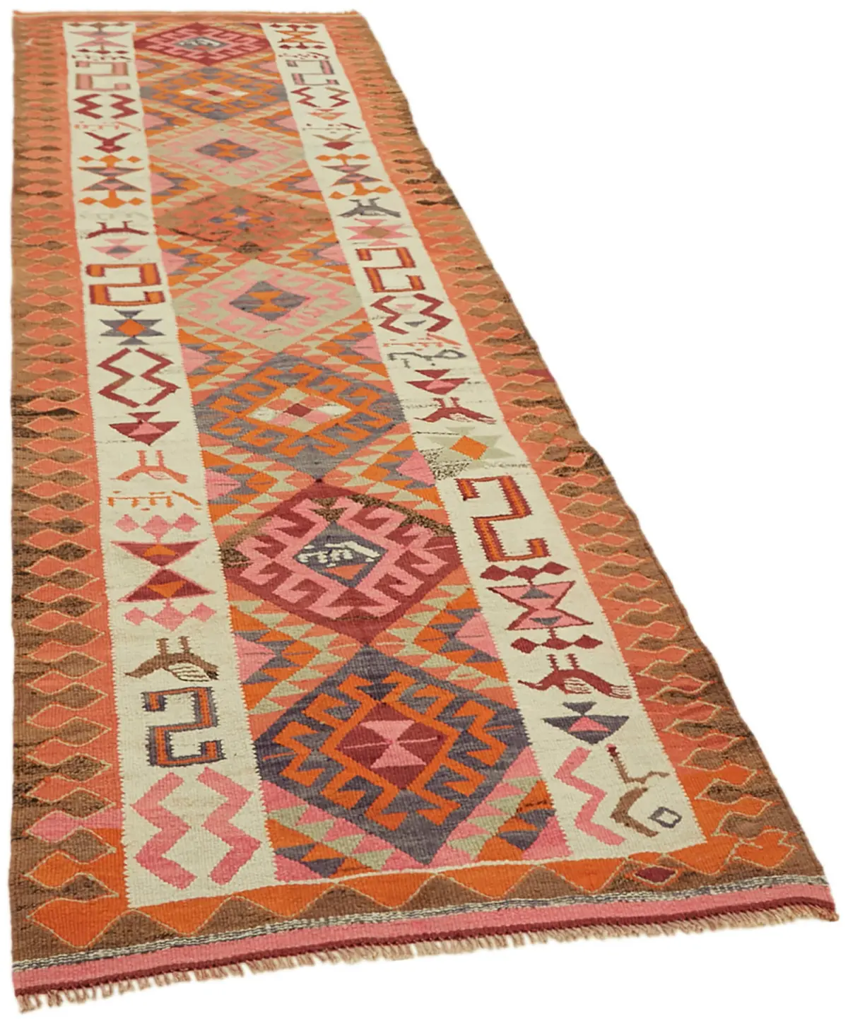Herki Eskitme Multi Pamuk Üzerine Yün El Dokuma Kilim-110x318 - Görsel 2