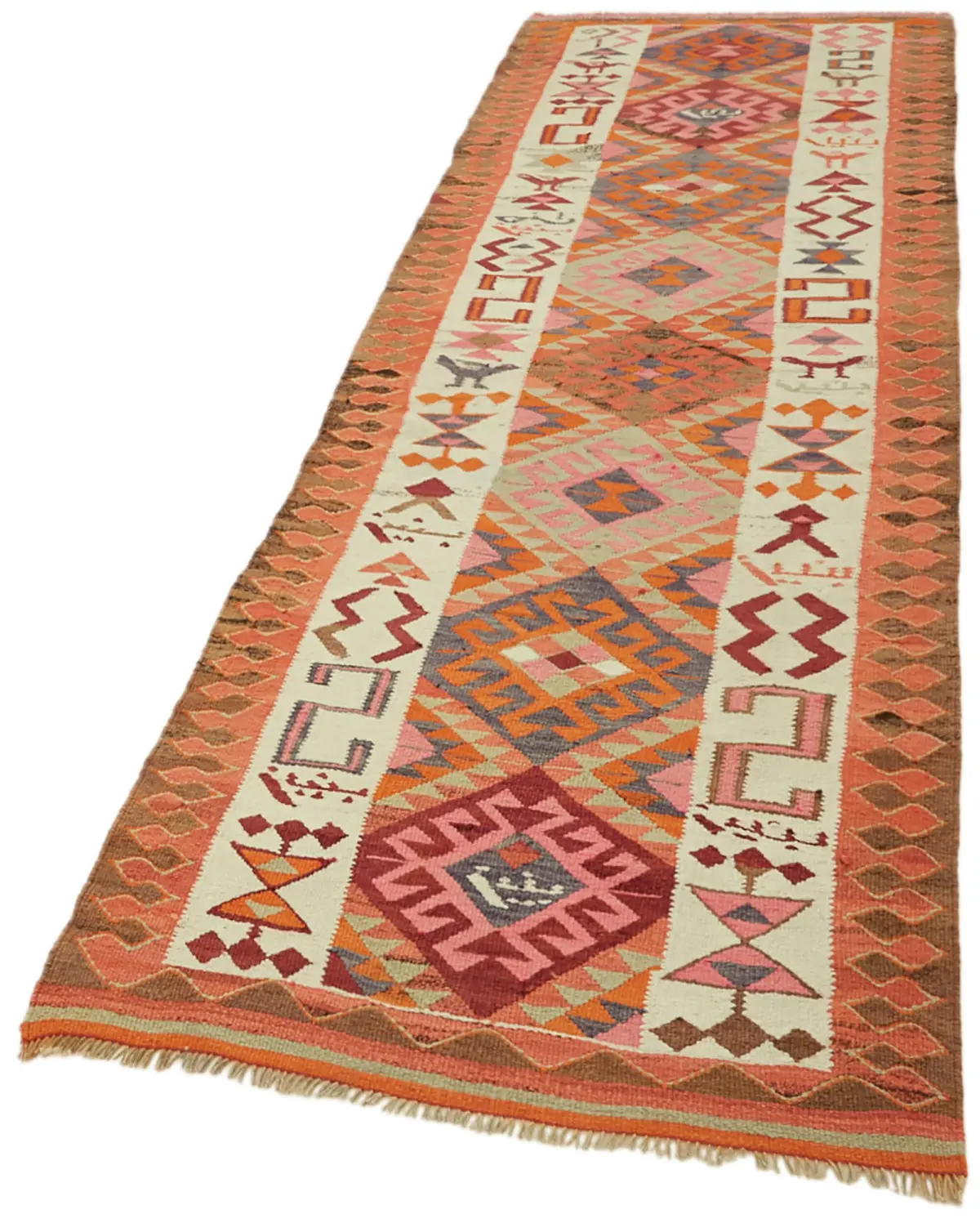Herki Eskitme Multi Pamuk Üzerine Yün El Dokuma Kilim-110x318 - Görsel 3