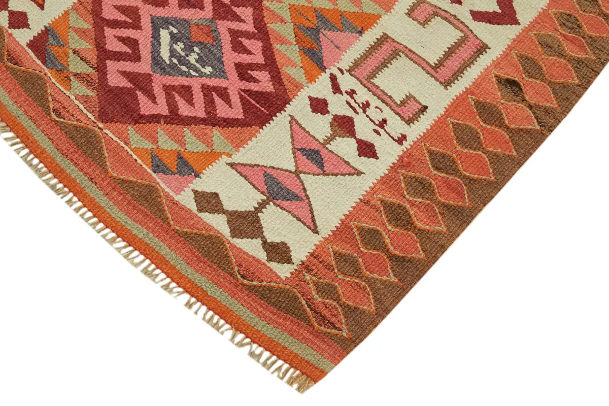 Herki Eskitme Multi Pamuk Üzerine Yün El Dokuma Kilim-110x318 - Görsel 4