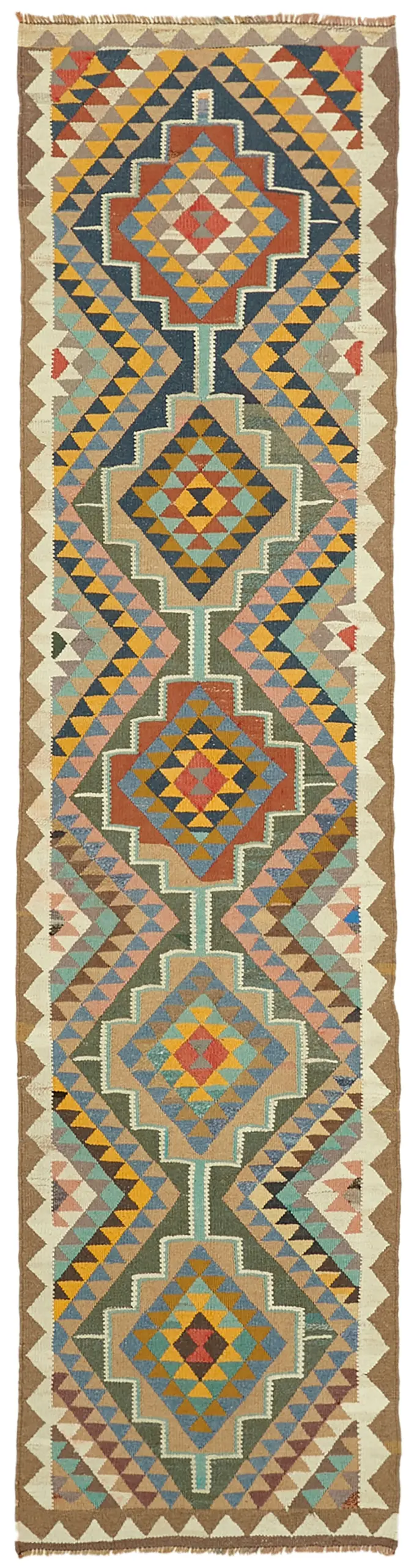 Herki Eskitme Multi Pamuk Üzerine Yün El Dokuma Kilim-095x360 - Görsel 1