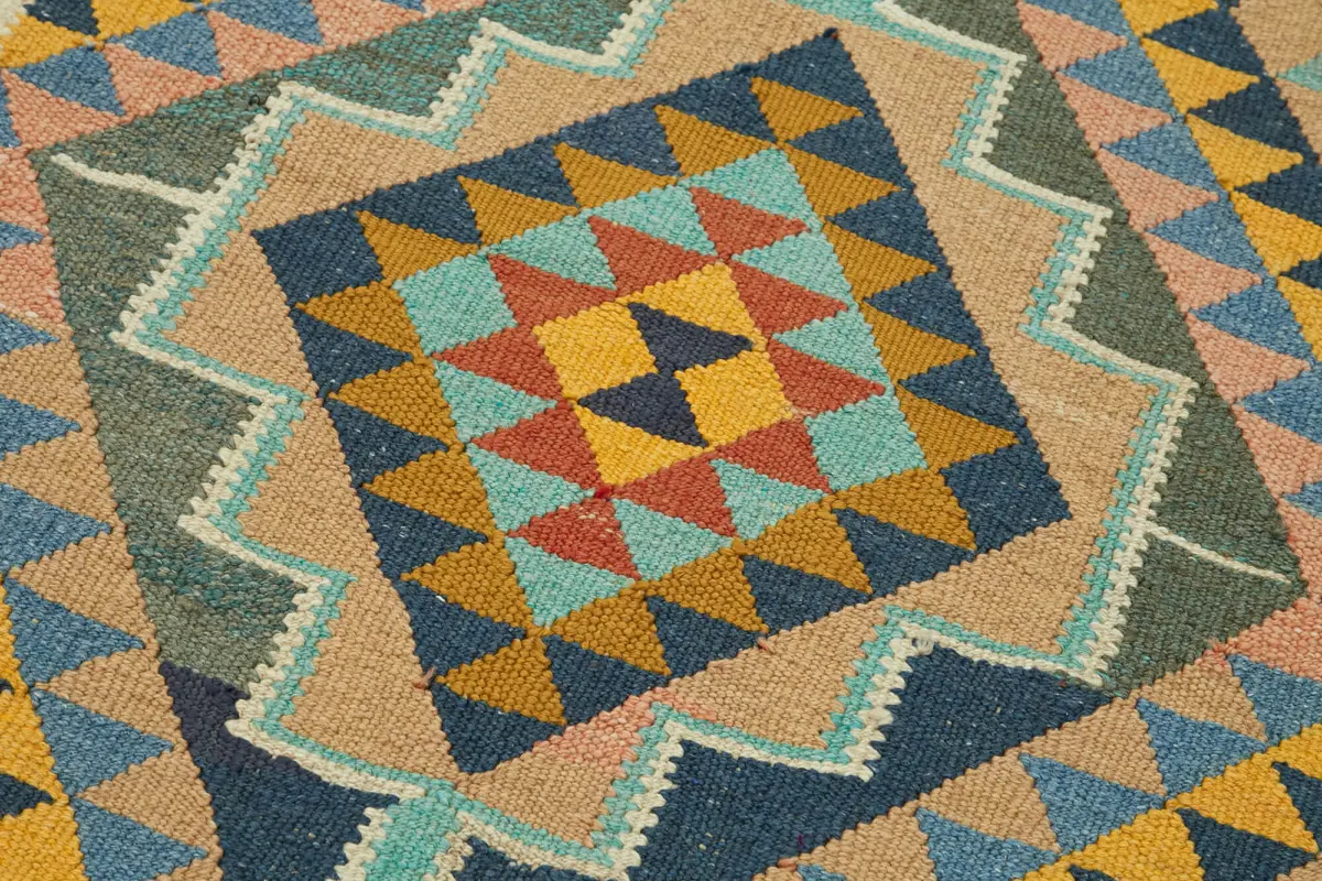 Herki Eskitme Multi Pamuk Üzerine Yün El Dokuma Kilim-095x360 - Görsel 5