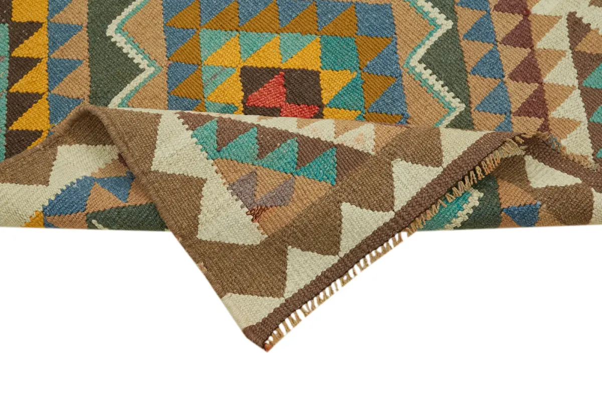 Herki Eskitme Multi Pamuk Üzerine Yün El Dokuma Kilim-095x360 - Görsel 6