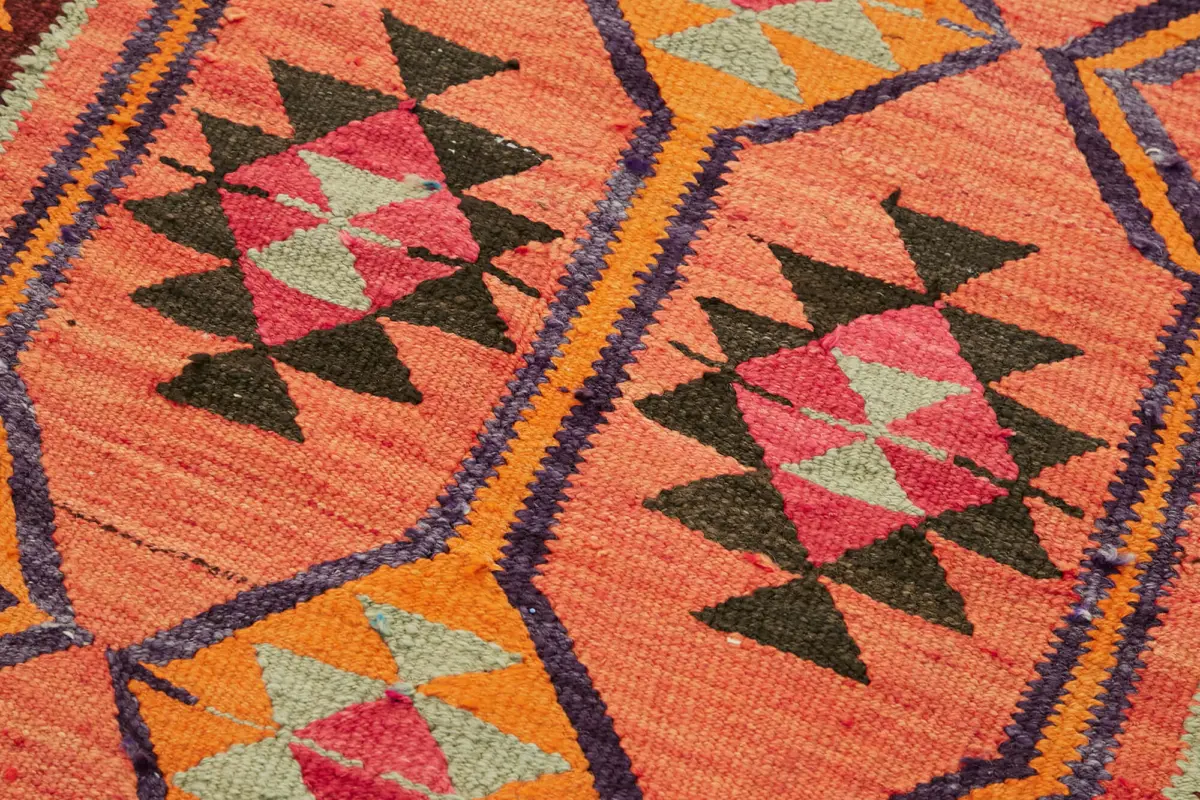 Herki Eskitme Multi Pamuk Üzerine Yün El Dokuma Kilim-095x326 - Görsel 5