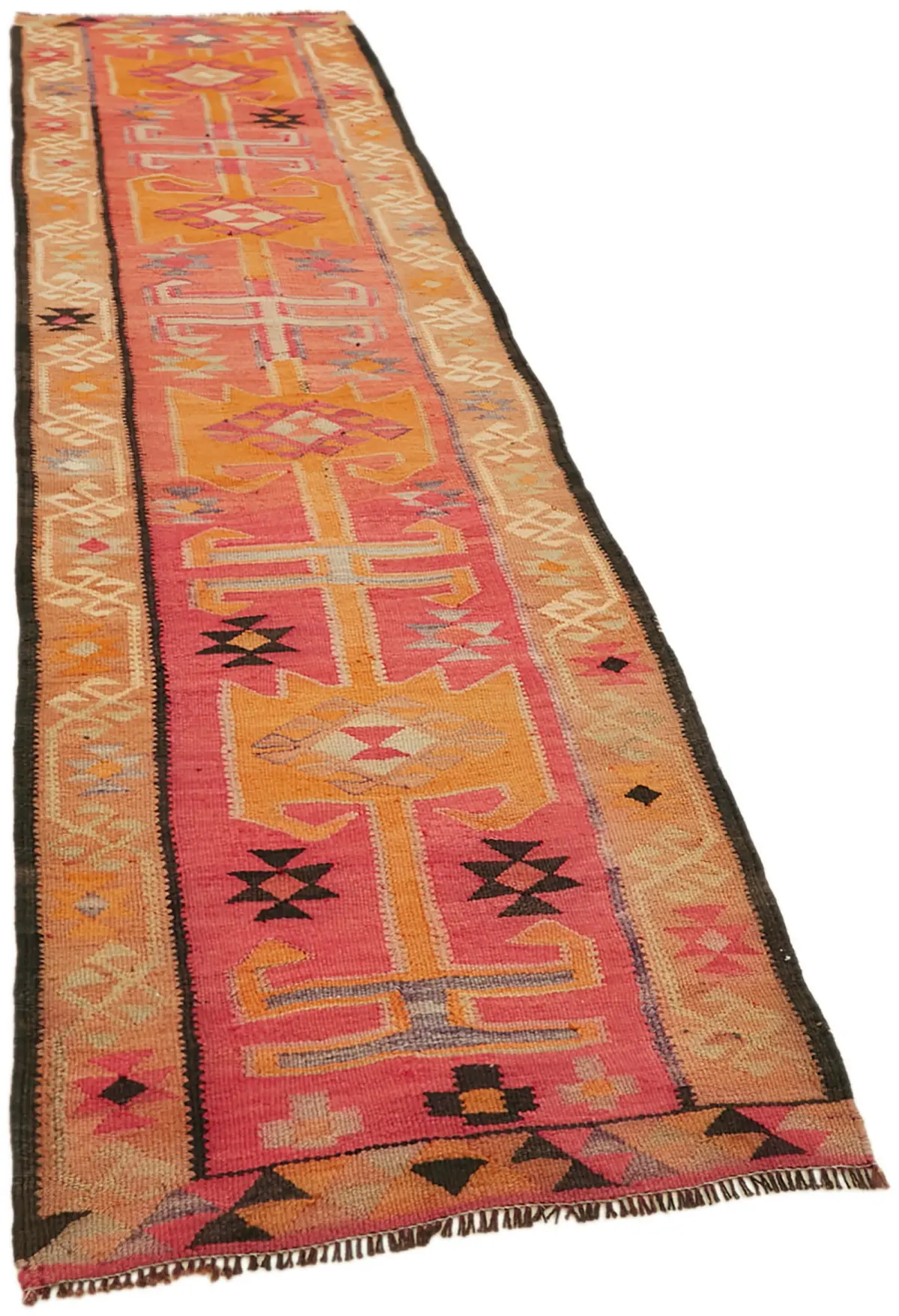 Herki Eskitme Multi Pamuk Üzerine Yün El Dokuma Kilim-082x312 - Görsel 2