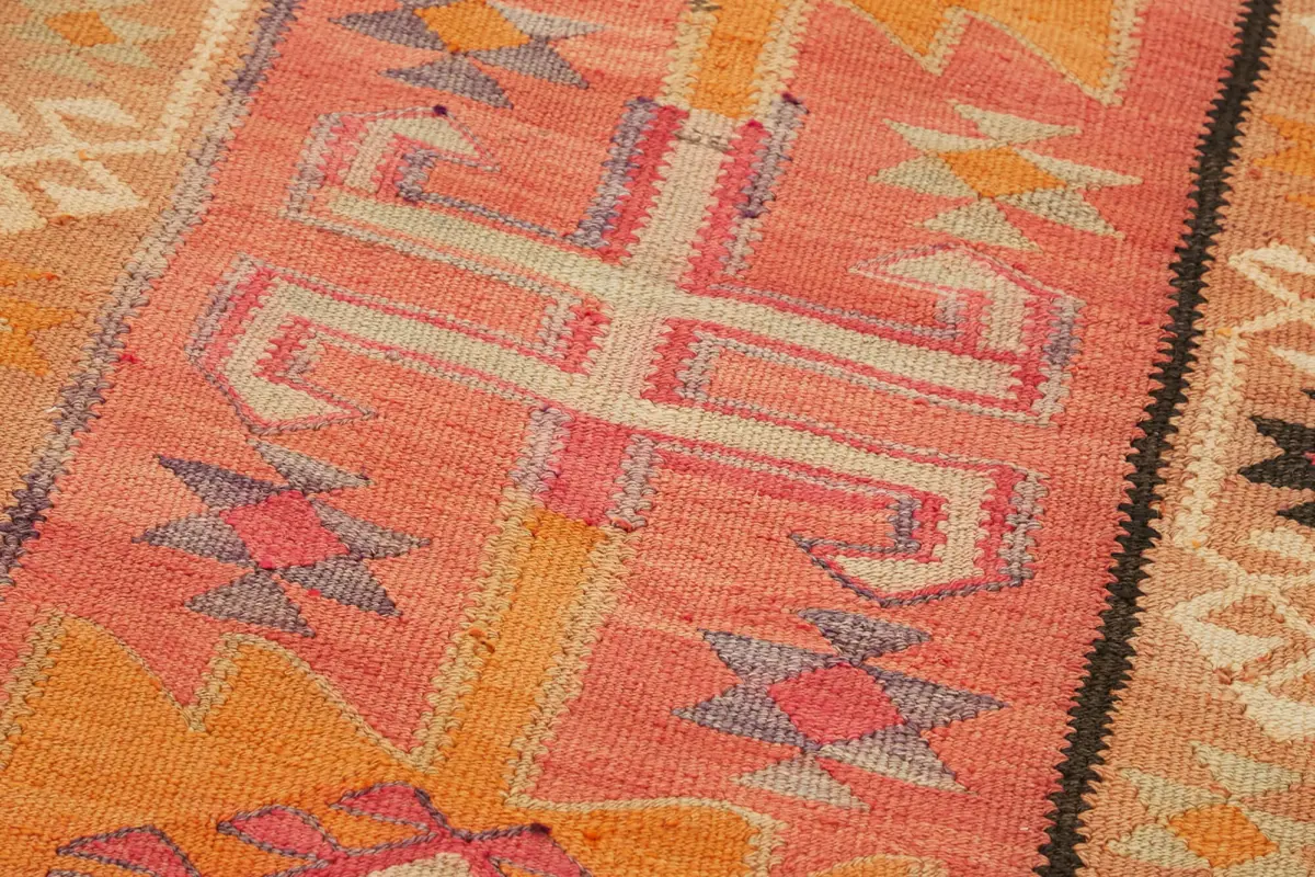 Herki Eskitme Multi Pamuk Üzerine Yün El Dokuma Kilim-082x312 - Görsel 5