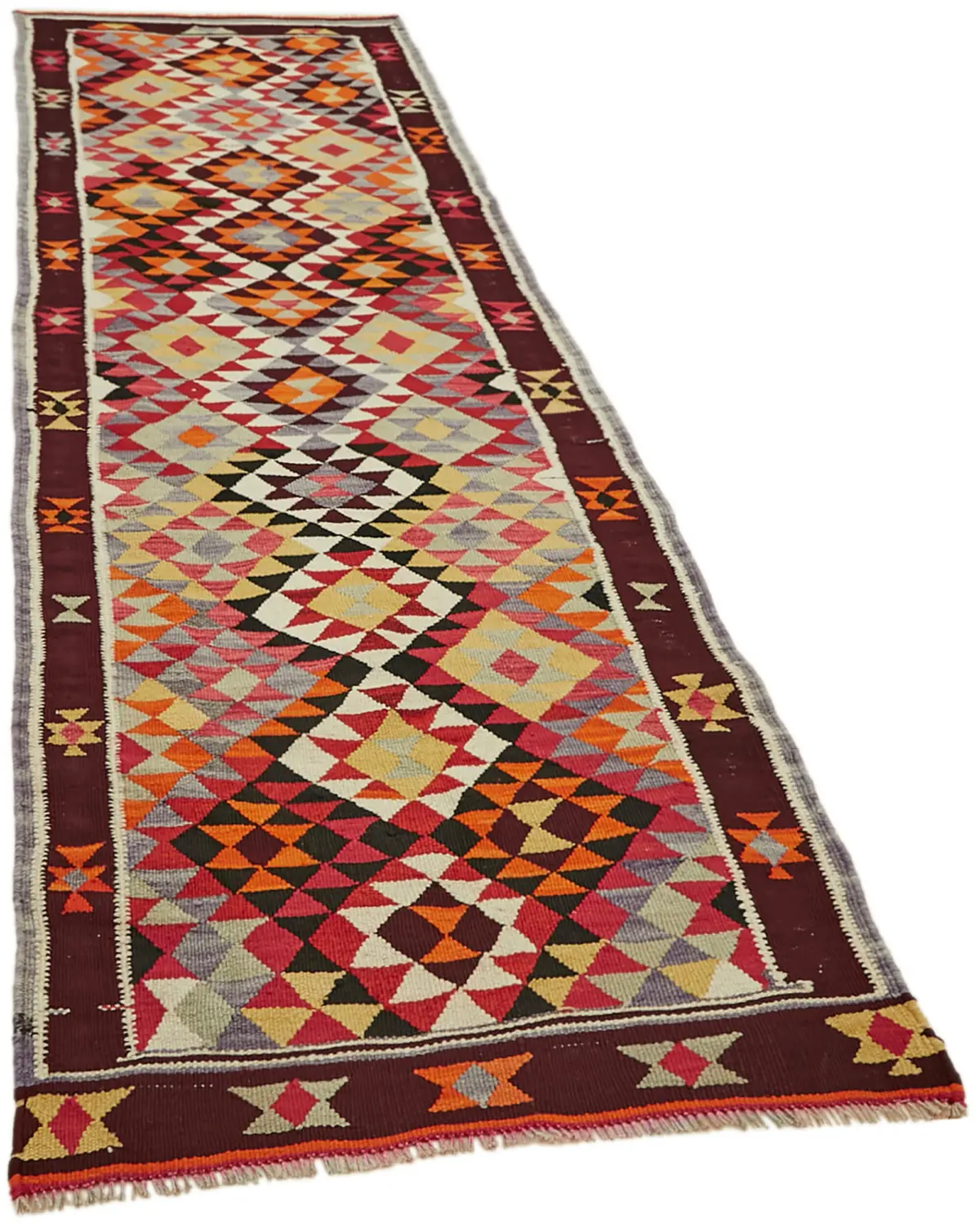 Herki Eskitme Multi Pamuk Üzerine Yün El Dokuma Kilim-102x320 - Görsel 2