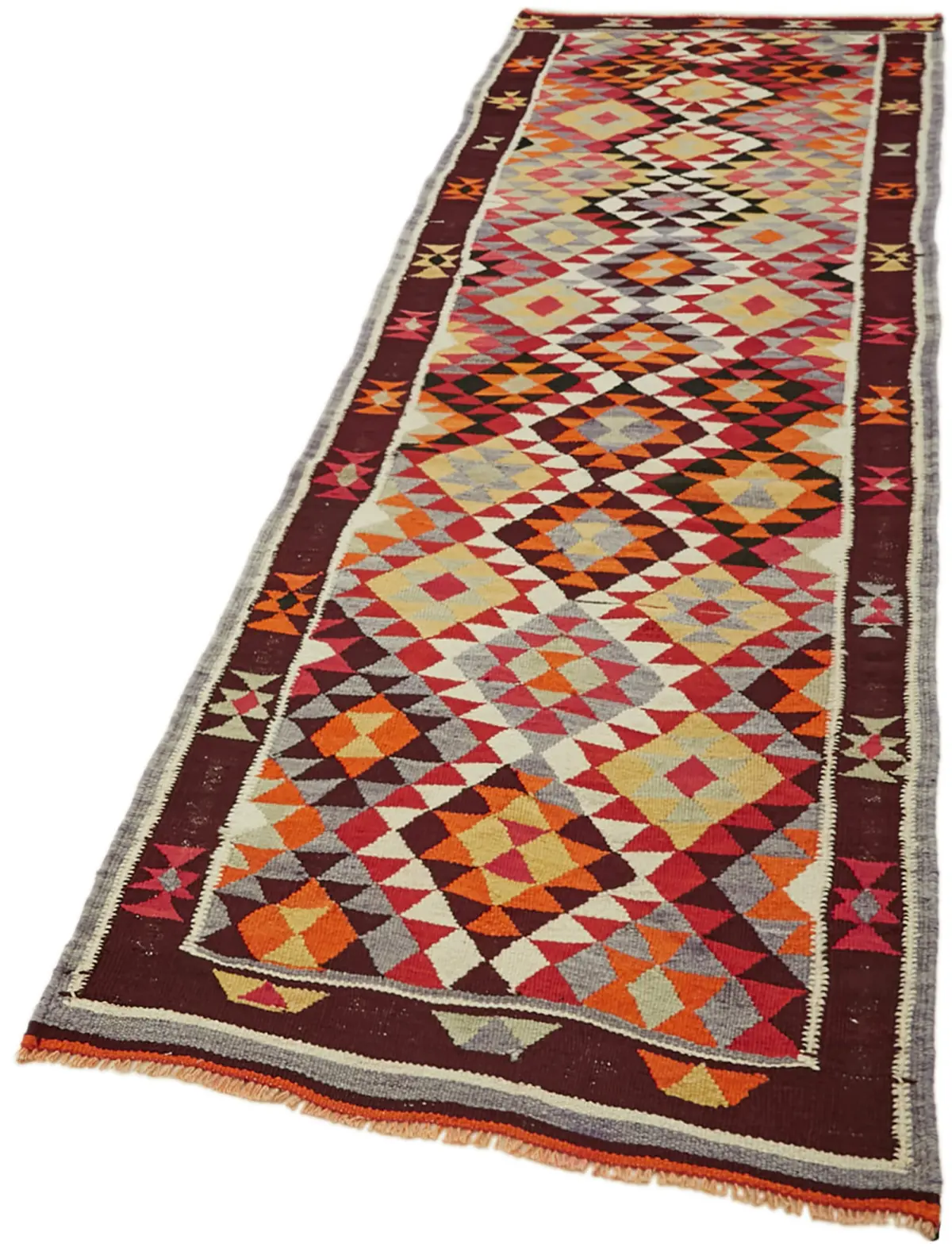 Herki Eskitme Multi Pamuk Üzerine Yün El Dokuma Kilim-102x320 - Görsel 3