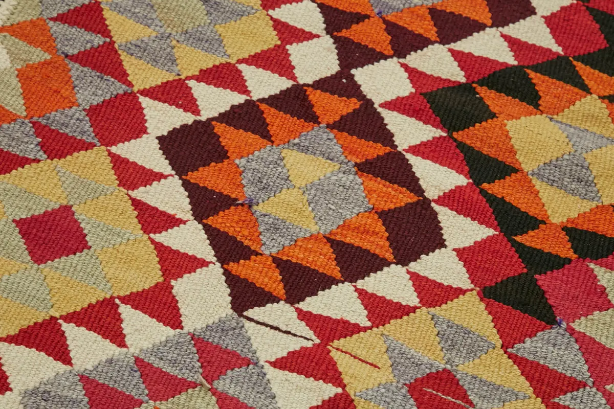 Herki Eskitme Multi Pamuk Üzerine Yün El Dokuma Kilim-102x320 - Görsel 5