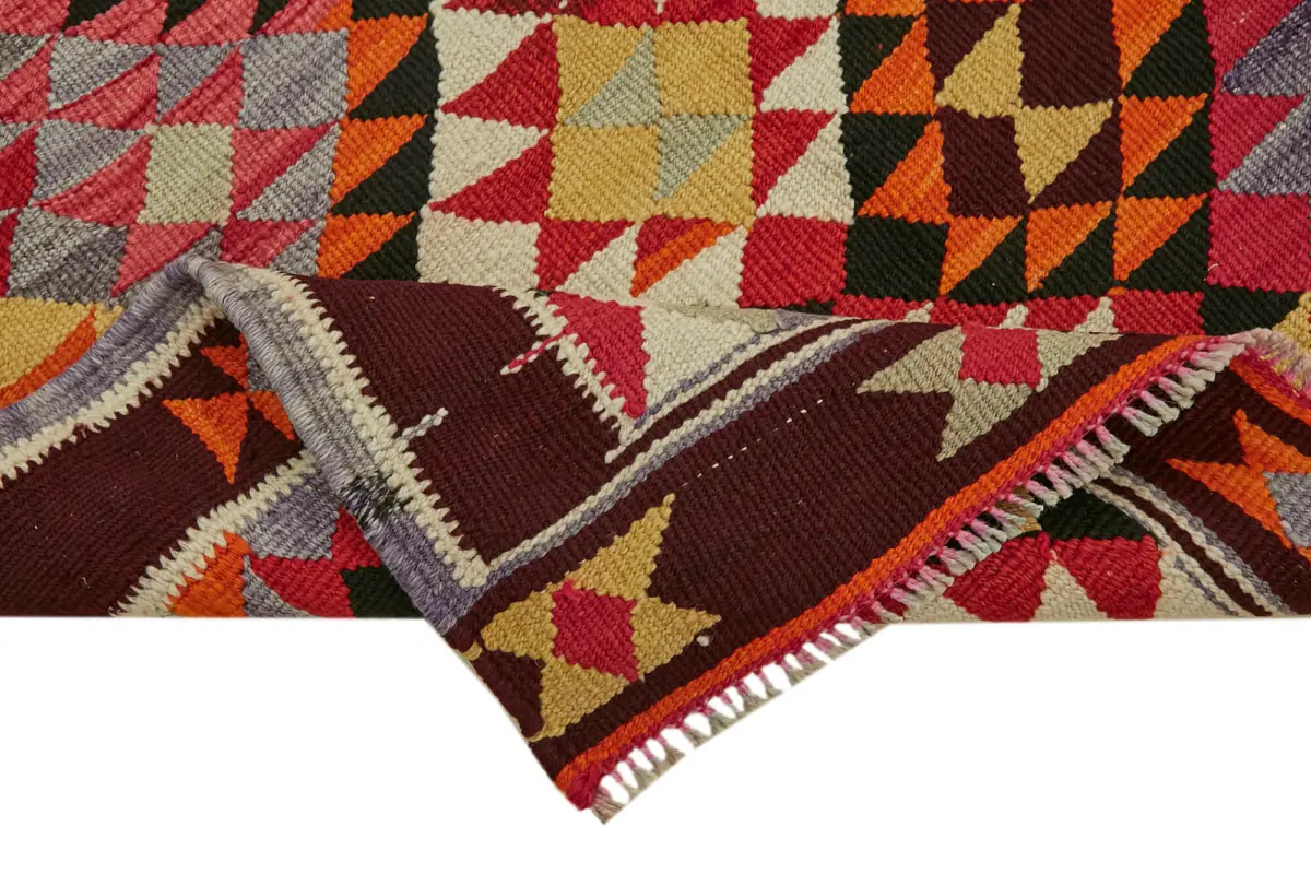 Herki Eskitme Multi Pamuk Üzerine Yün El Dokuma Kilim-102x320 - Görsel 6