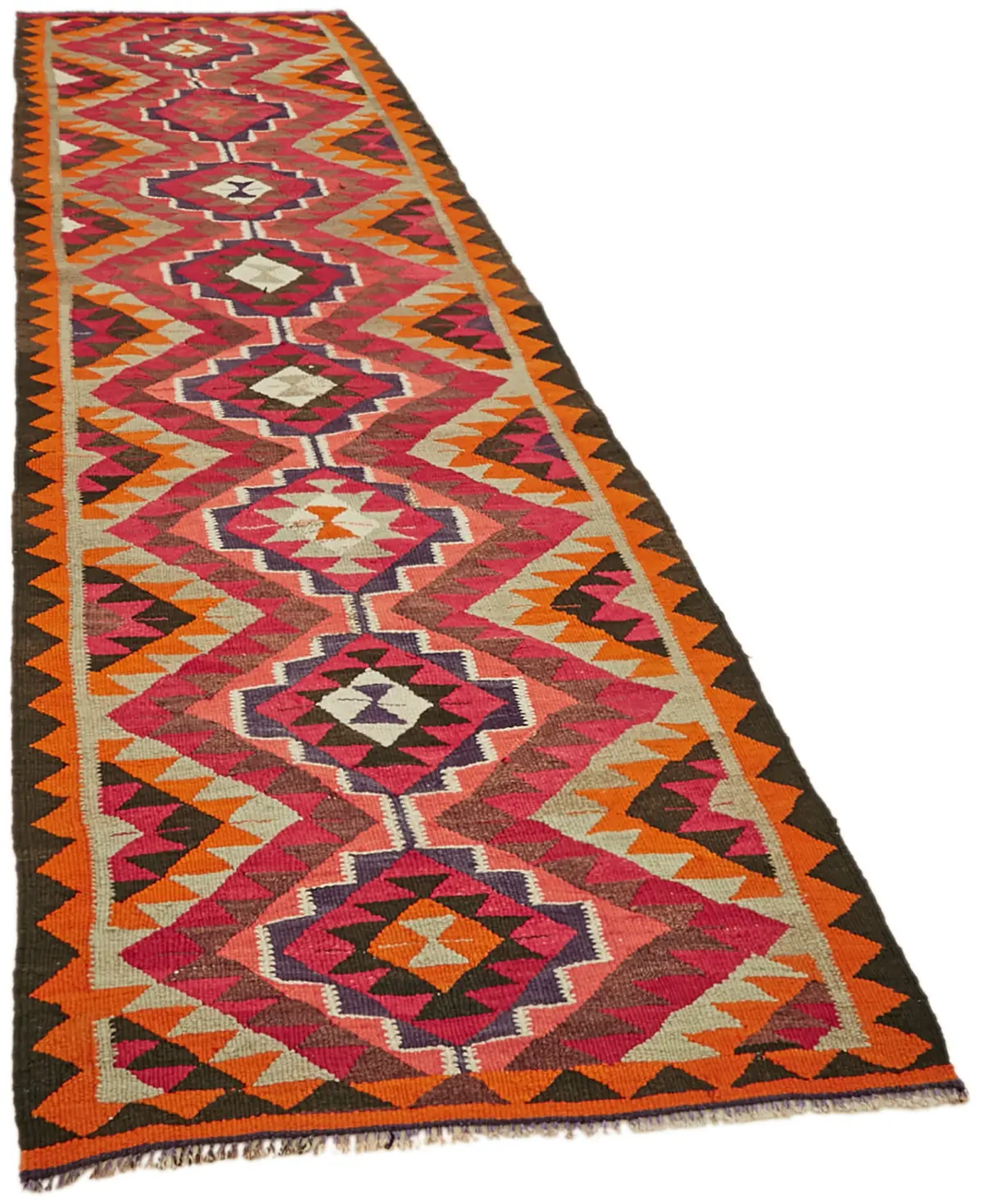 Herki Eskitme Multi Pamuk Üzerine Yün El Dokuma Kilim-105x340 - Görsel 2
