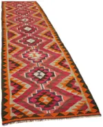Herki Eskitme Multi Pamuk Üzerine Yün El Dokuma Kilim-105x340 - Görsel 2