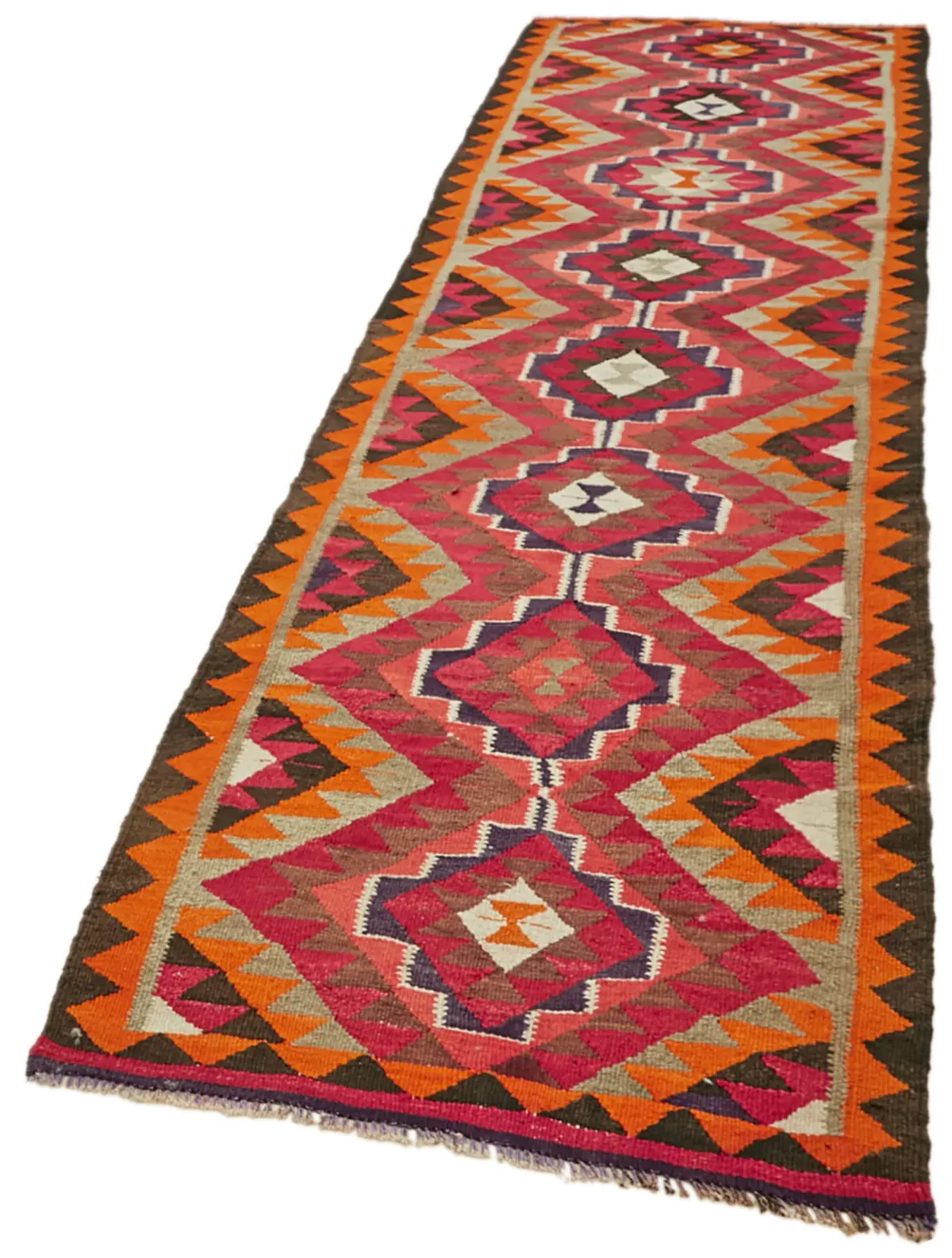 Herki Eskitme Multi Pamuk Üzerine Yün El Dokuma Kilim-105x340 - Görsel 3