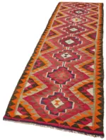 Herki Eskitme Multi Pamuk Üzerine Yün El Dokuma Kilim-105x340 - Görsel 3