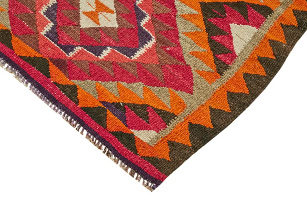 Herki Eskitme Multi Pamuk Üzerine Yün El Dokuma Kilim-105x340 - Görsel 4