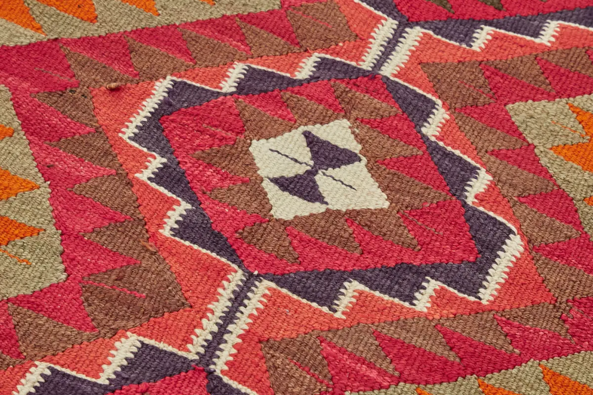 Herki Eskitme Multi Pamuk Üzerine Yün El Dokuma Kilim-105x340 - Görsel 5