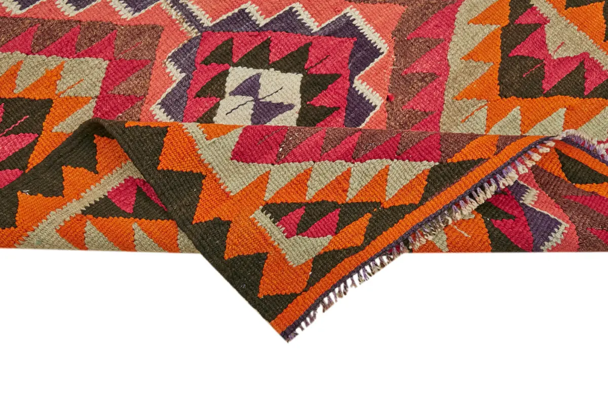 Herki Eskitme Multi Pamuk Üzerine Yün El Dokuma Kilim-105x340 - Görsel 6