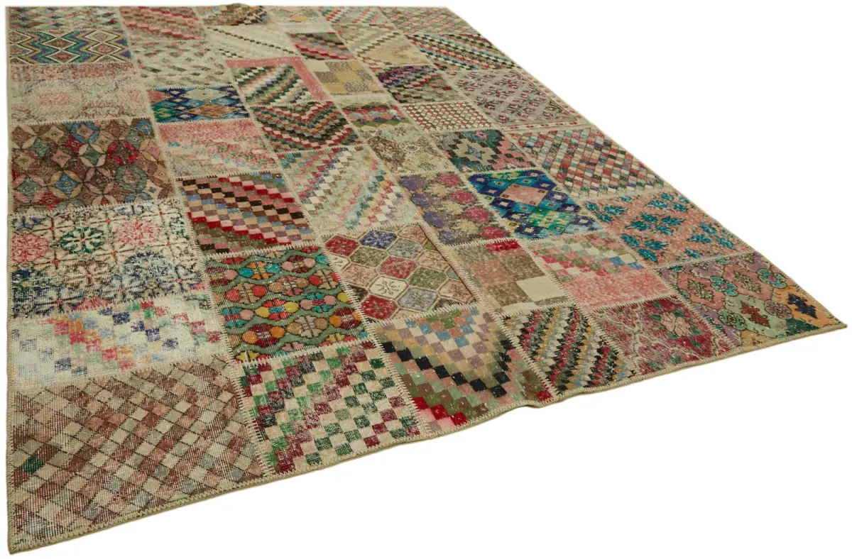 Patchwork Multi Pamuk Üzerine Yün El Dokuma Kilim-250x300 - Görsel 2
