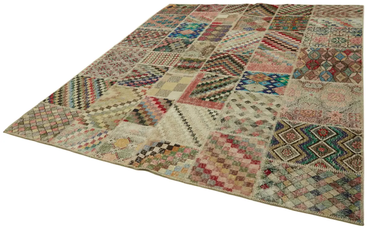 Patchwork Multi Pamuk Üzerine Yün El Dokuma Kilim-250x300 - Görsel 3
