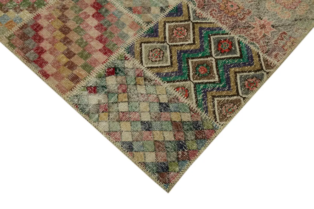 Patchwork Multi Pamuk Üzerine Yün El Dokuma Kilim-250x300 - Görsel 4