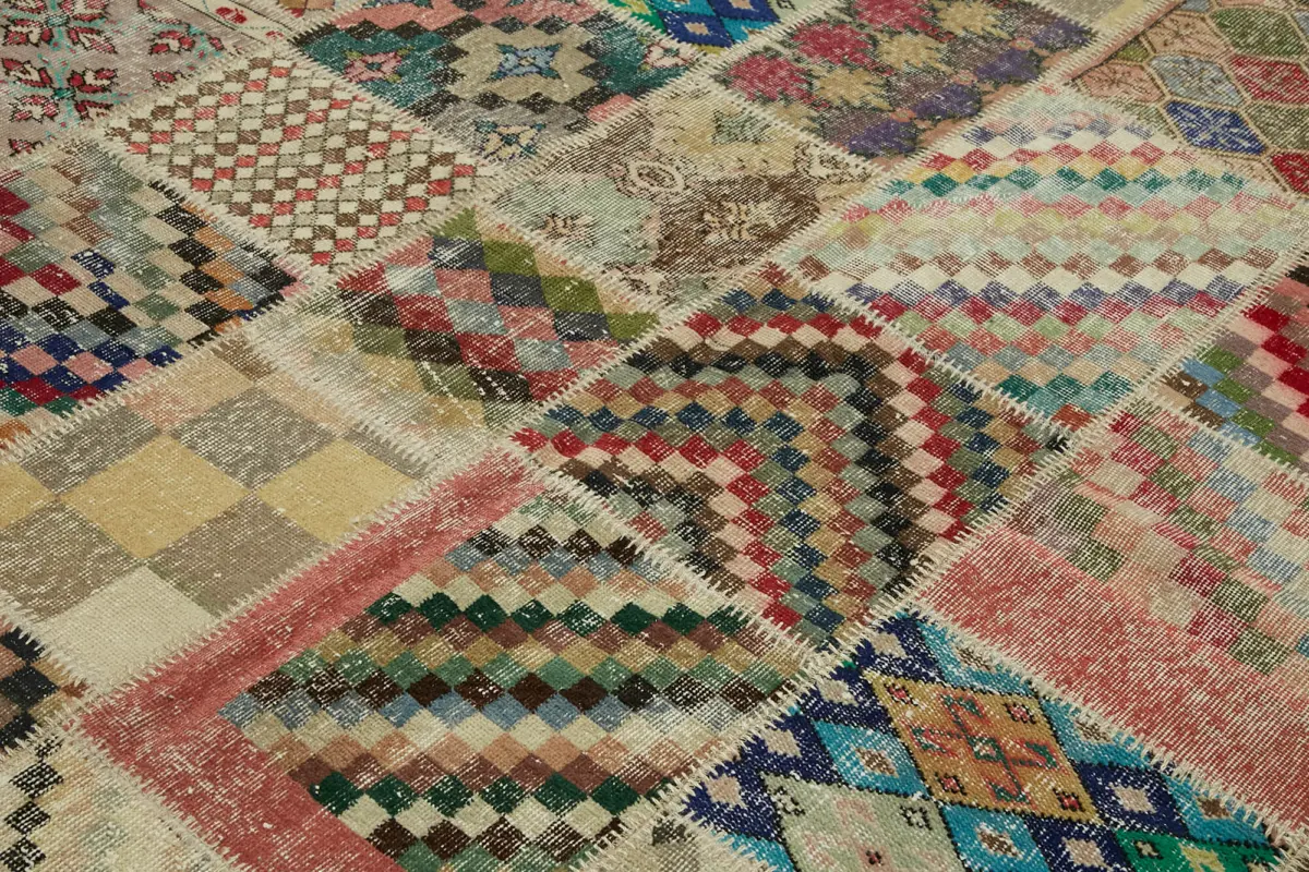 Patchwork Multi Pamuk Üzerine Yün El Dokuma Kilim-250x300 - Görsel 5