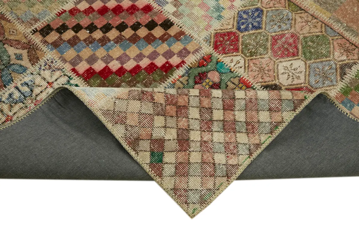 Patchwork Multi Pamuk Üzerine Yün El Dokuma Kilim-250x300 - Görsel 6
