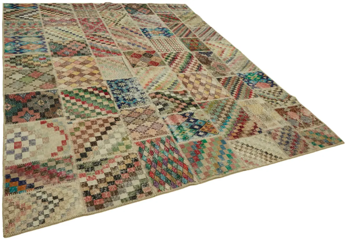 Patchwork Multi Pamuk Üzerine Yün El Dokuma Kilim-252x300 - Görsel 2