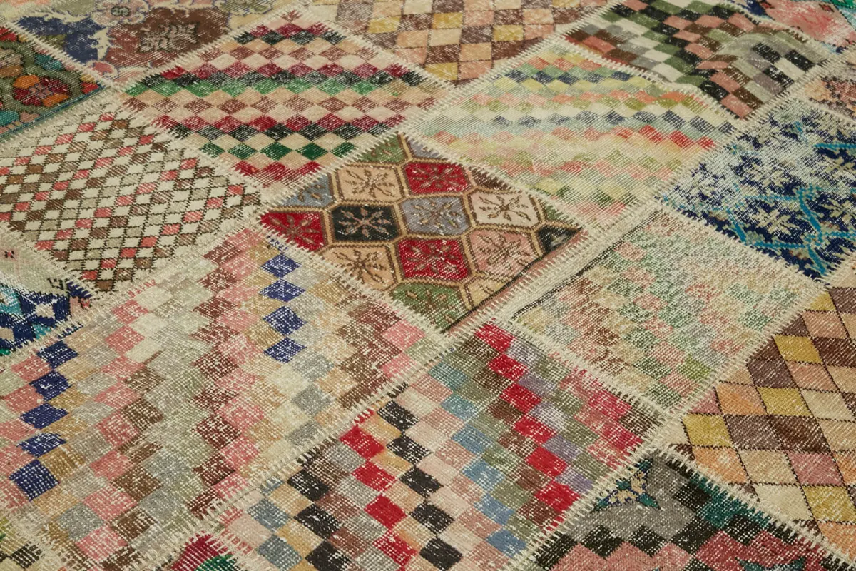 Patchwork Multi Pamuk Üzerine Yün El Dokuma Kilim-252x300 - Görsel 5
