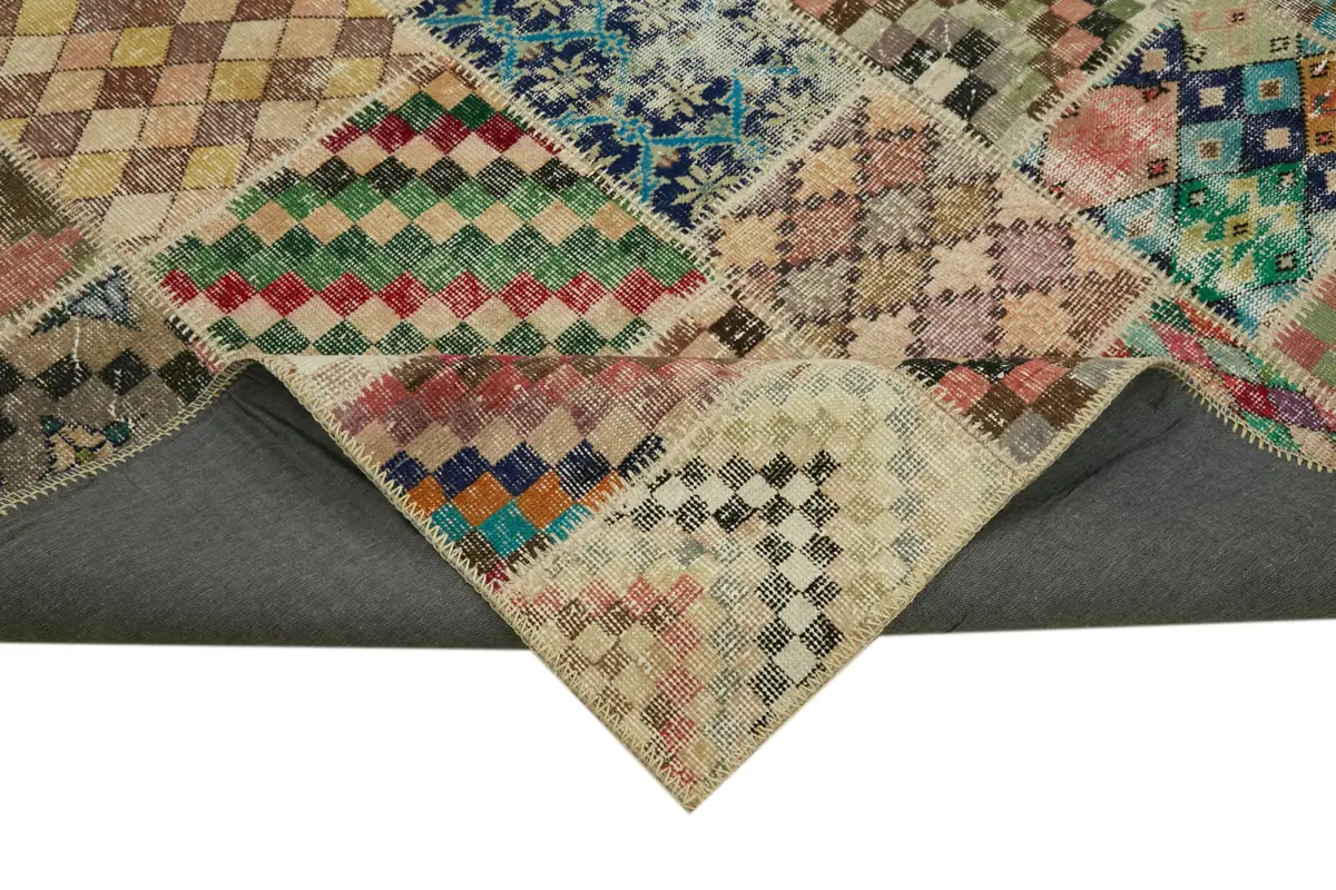Patchwork Multi Pamuk Üzerine Yün El Dokuma Kilim-252x300 - Görsel 6