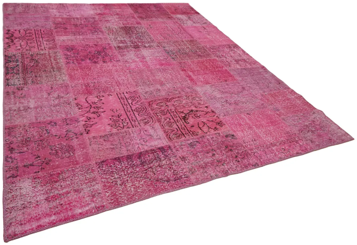 Patchwork Pembe Pamuk Üzerine Yün El Dokuma Kilim-250x300 - Görsel 2