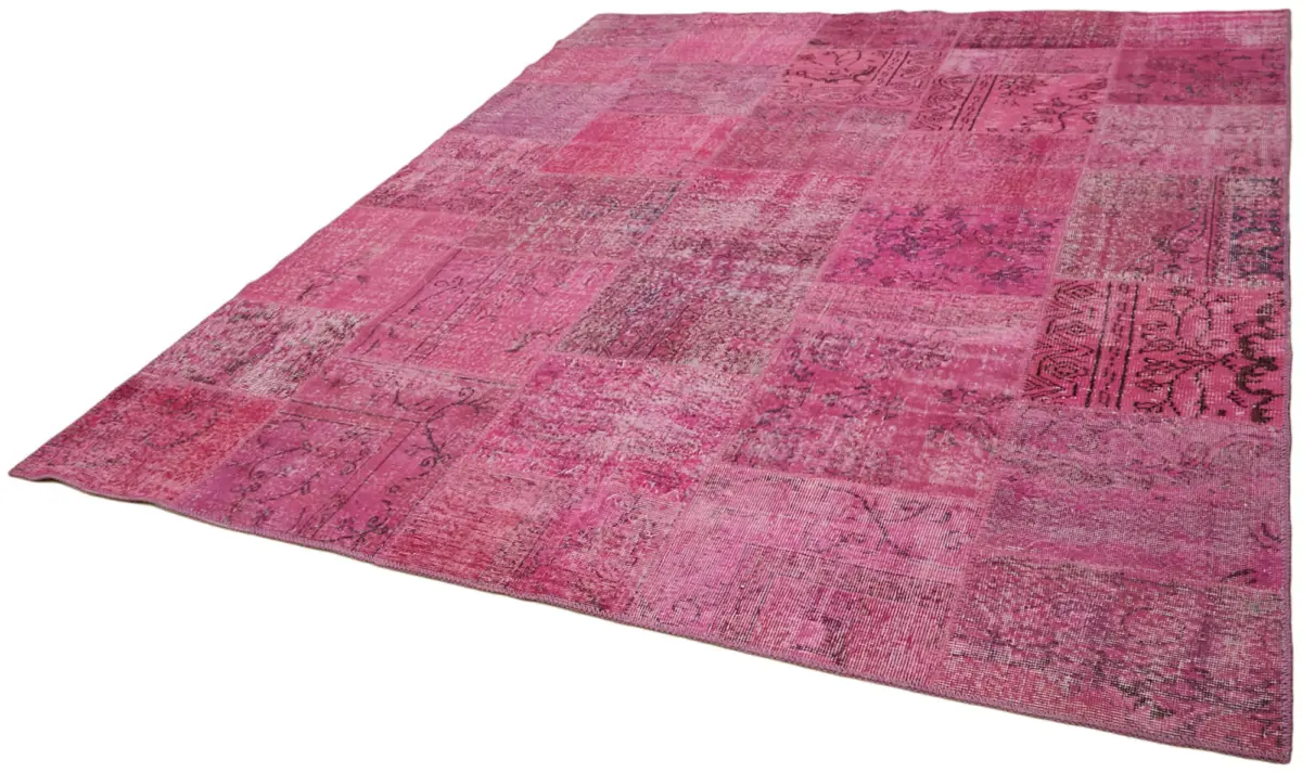 Patchwork Pembe Pamuk Üzerine Yün El Dokuma Kilim-250x300 - Görsel 3