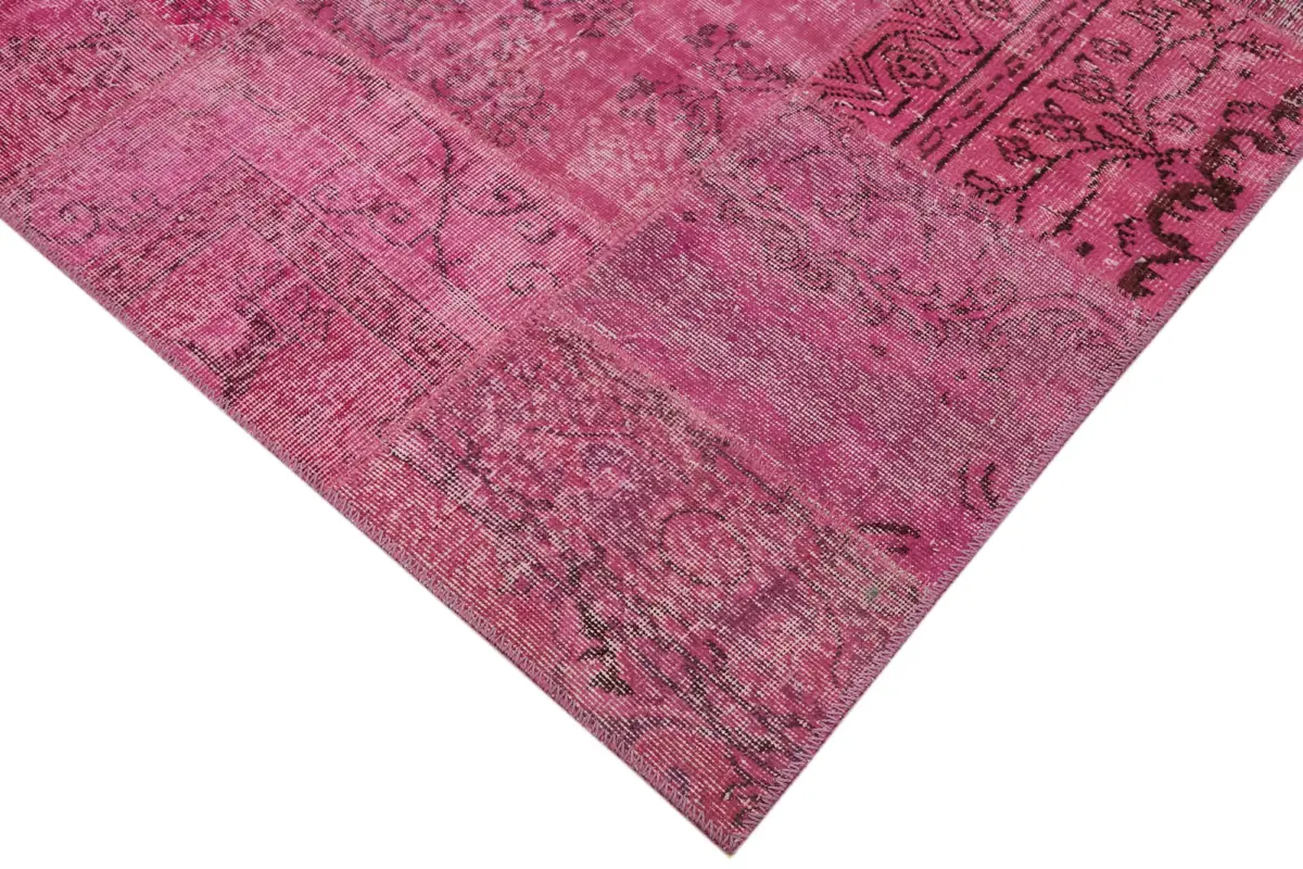 Patchwork Pembe Pamuk Üzerine Yün El Dokuma Kilim-250x300 - Görsel 4