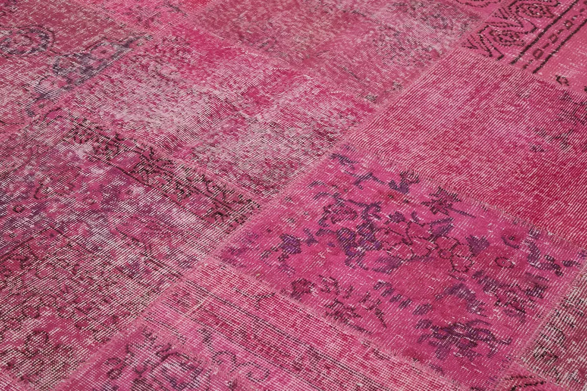 Patchwork Pembe Pamuk Üzerine Yün El Dokuma Kilim-250x300 - Görsel 5