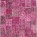 Patchwork Pembe Pamuk Üzerine Yün El Dokuma Kilim-250x300