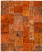 Patchwork Turuncu Pamuk Üzerine Yün El Dokuma Kilim-250x300