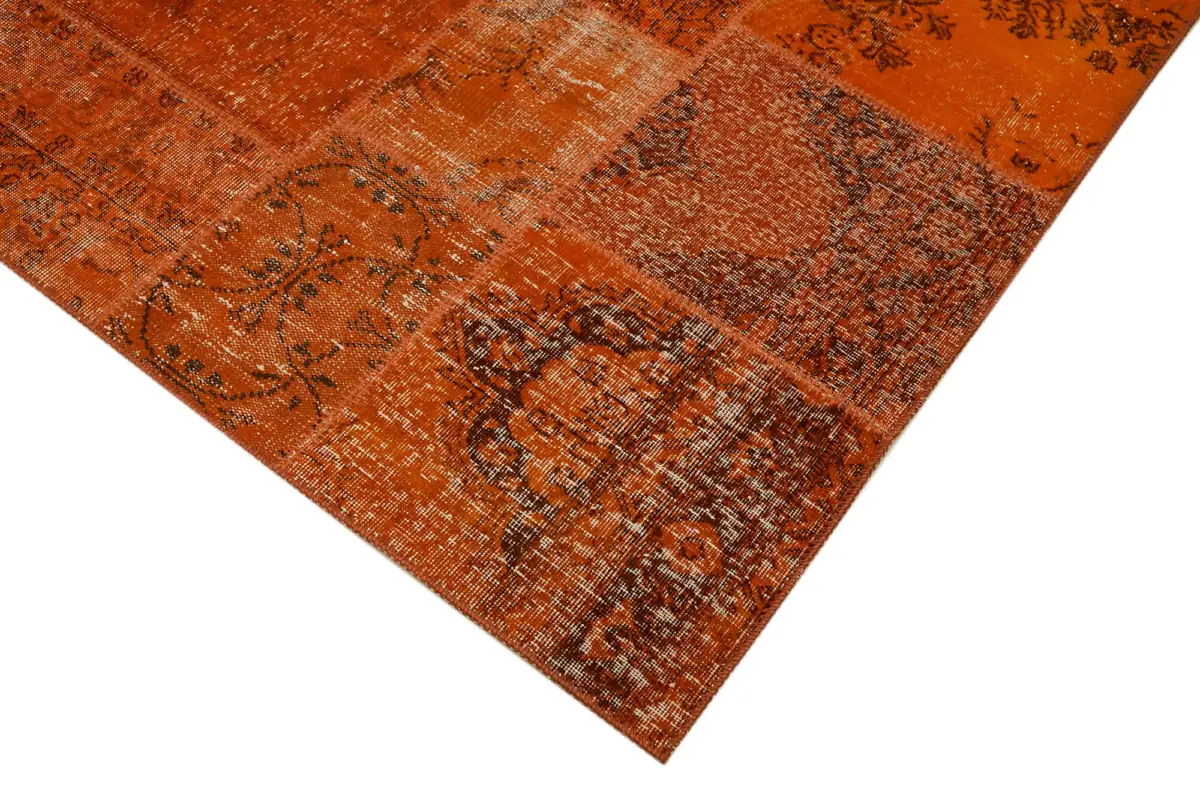 Patchwork Turuncu Pamuk Üzerine Yün El Dokuma Kilim-250x300 - Görsel 4
