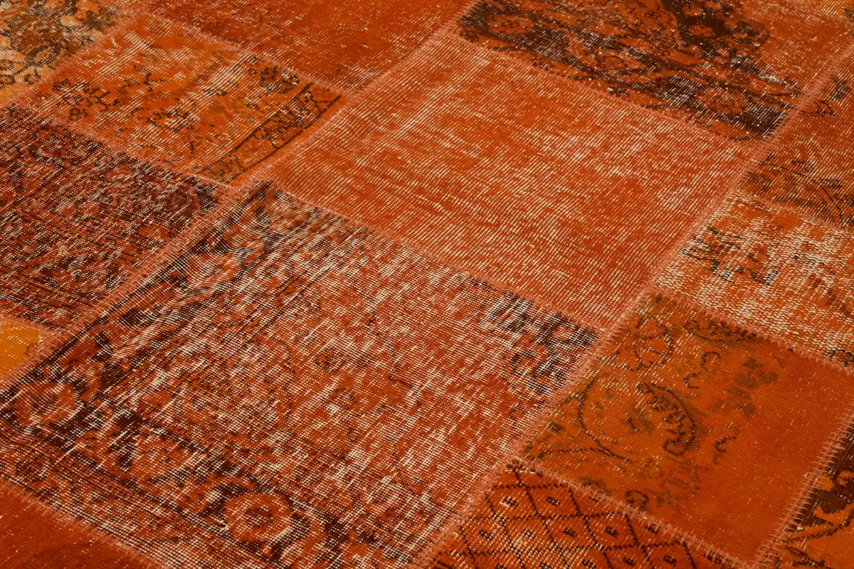 Patchwork Turuncu Pamuk Üzerine Yün El Dokuma Kilim-250x300 - Görsel 5
