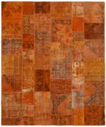 Patchwork Turuncu Pamuk Üzerine Yün El Dokuma Kilim-250x300