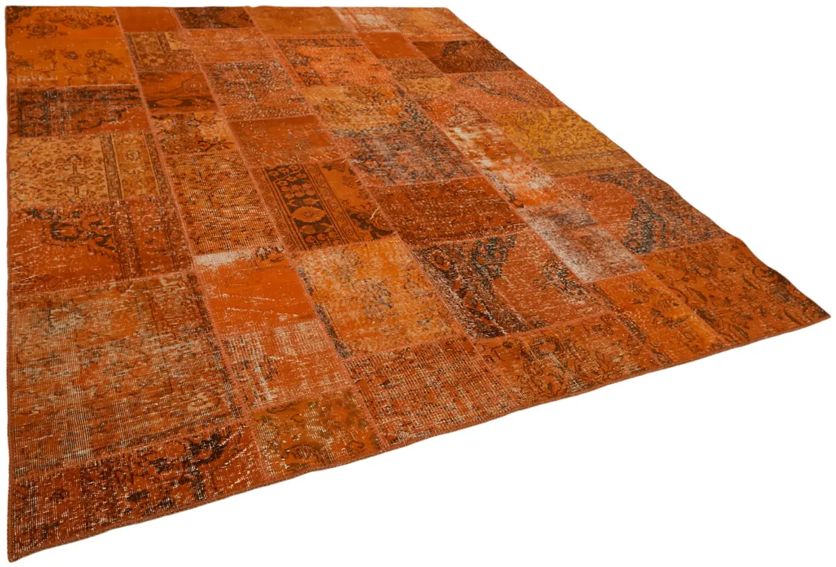 Patchwork Turuncu Pamuk Üzerine Yün El Dokuma Kilim-250x300 - Görsel 2