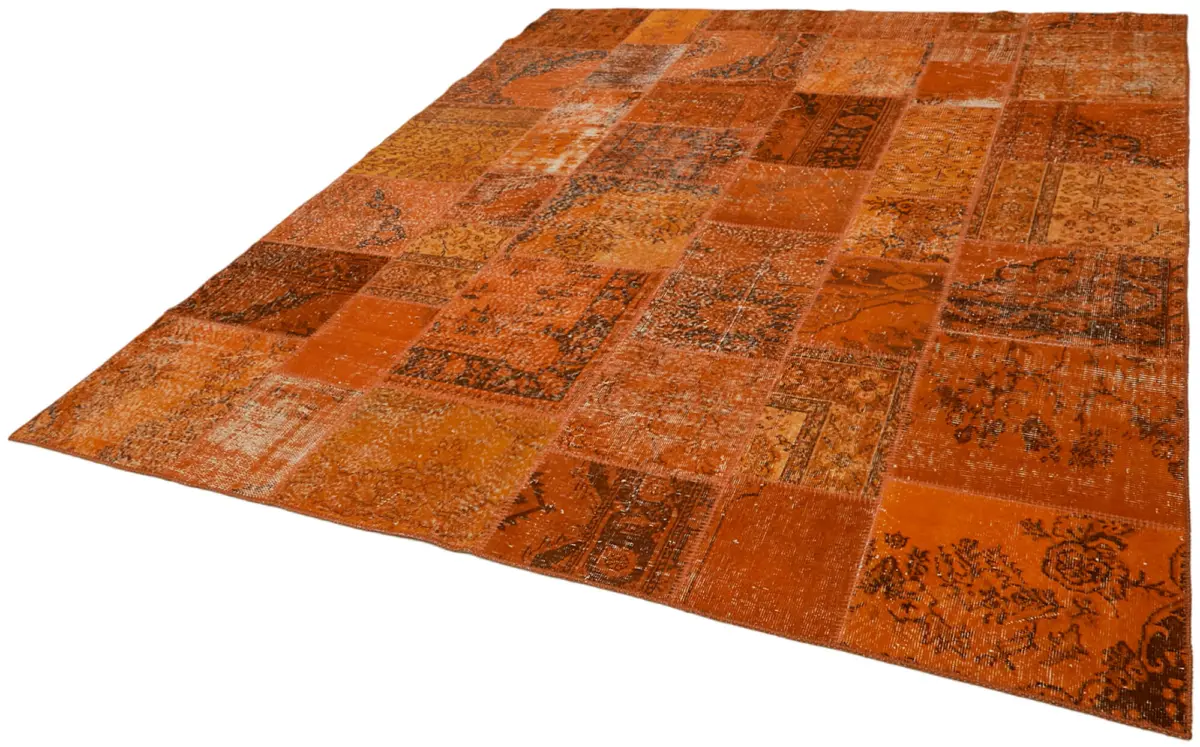 Patchwork Turuncu Pamuk Üzerine Yün El Dokuma Kilim-250x300 - Görsel 3