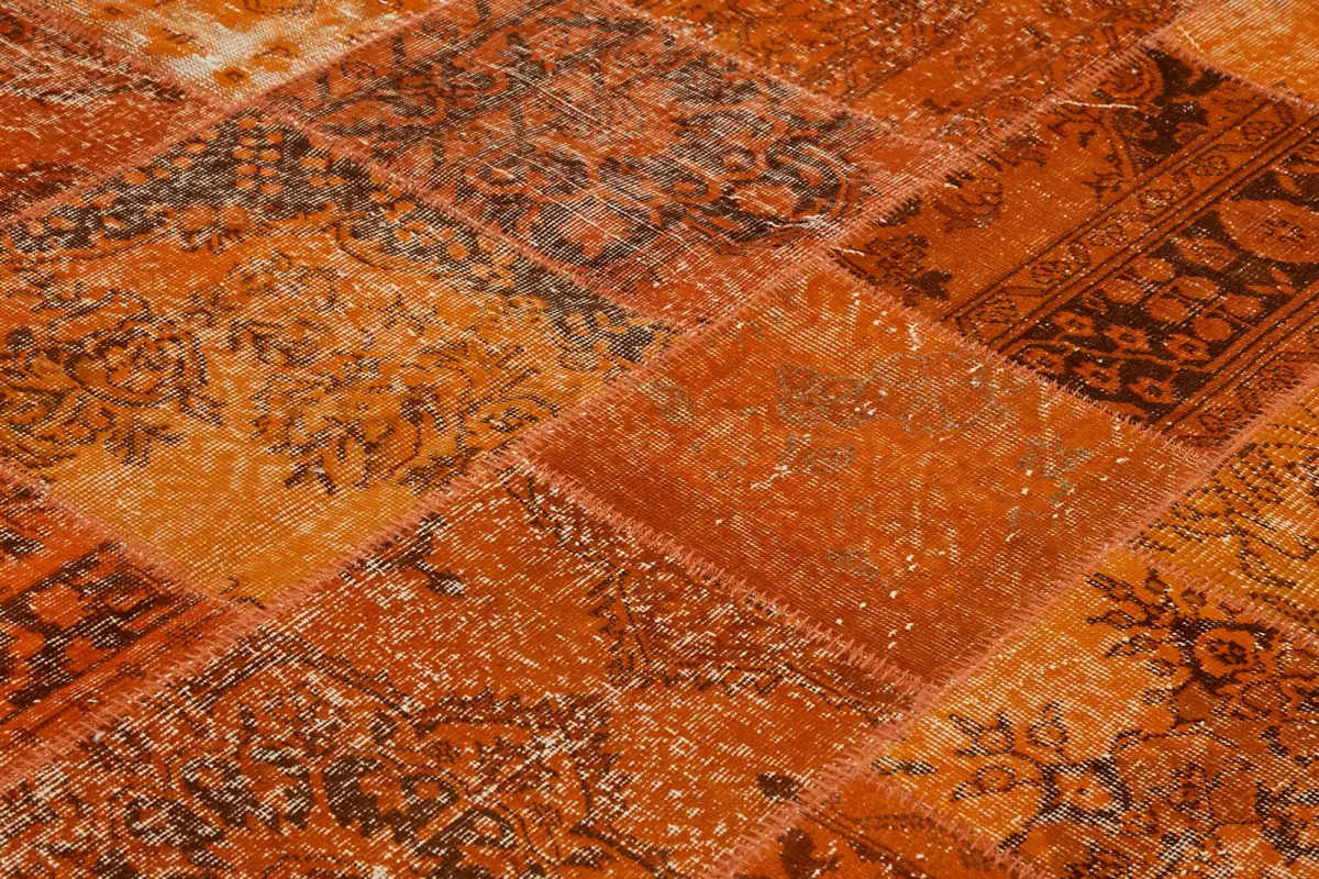 Patchwork Turuncu Pamuk Üzerine Yün El Dokuma Kilim-250x300 - Görsel 5