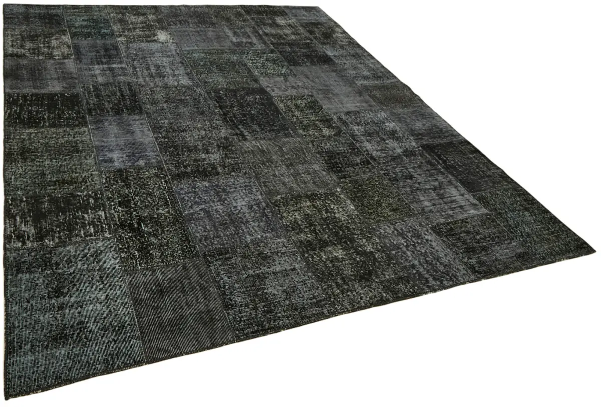 Patchwork Siyah Pamuk Üzerine Yün El Dokuma Kilim-250x300 - Görsel 2