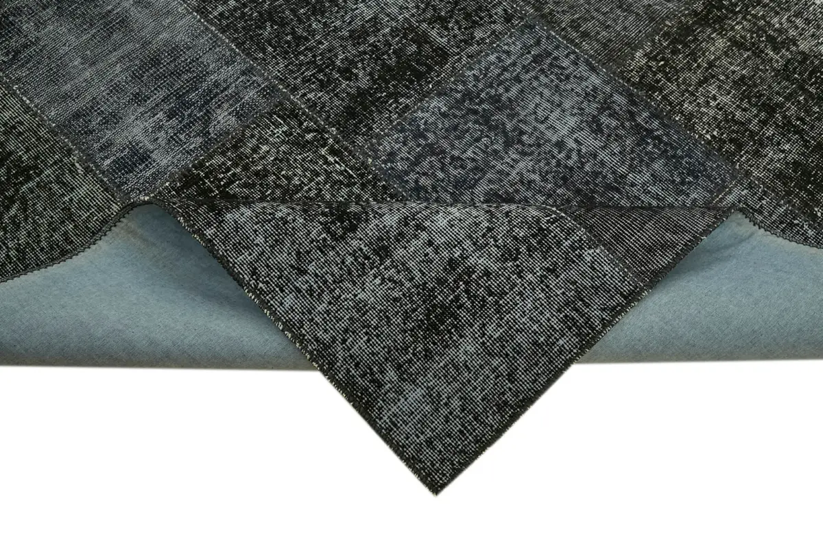 Patchwork Siyah Pamuk Üzerine Yün El Dokuma Kilim-250x300 - Görsel 6