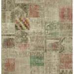 Patchwork Bej Pamuk Üzerine Yün El Dokuma Kilim-251x300