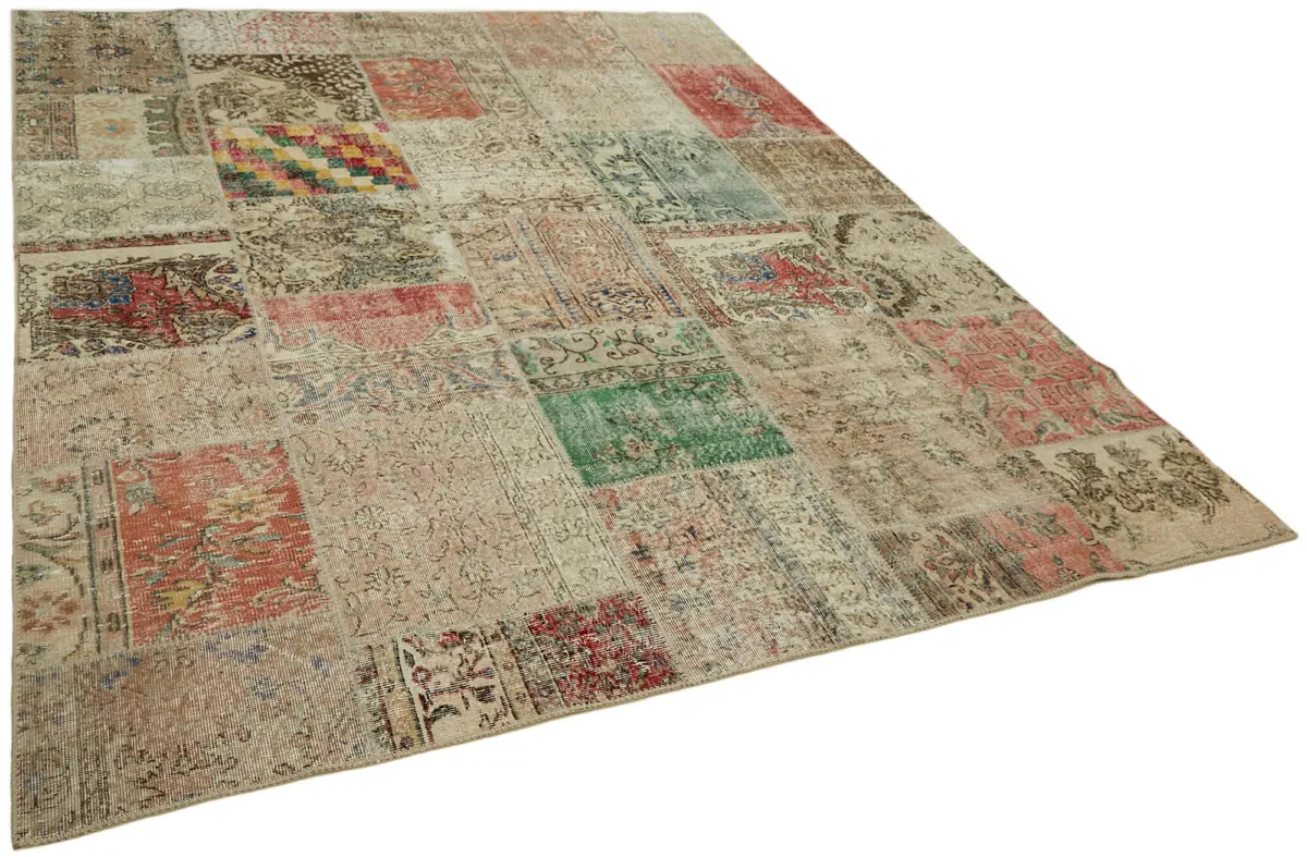 Patchwork Bej Pamuk Üzerine Yün El Dokuma Kilim-251x300 - Görsel 2