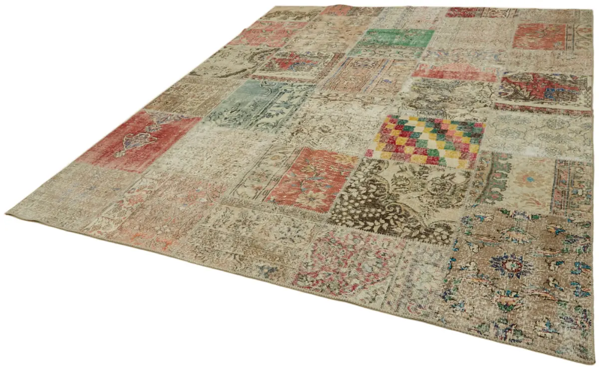 Patchwork Bej Pamuk Üzerine Yün El Dokuma Kilim-251x300 - Görsel 3
