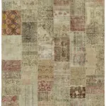 Patchwork Bej Pamuk Üzerine Yün El Dokuma Kilim-252x300