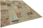 Patchwork Bej Pamuk Üzerine Yün El Dokuma Kilim-252x300 - Görsel 2
