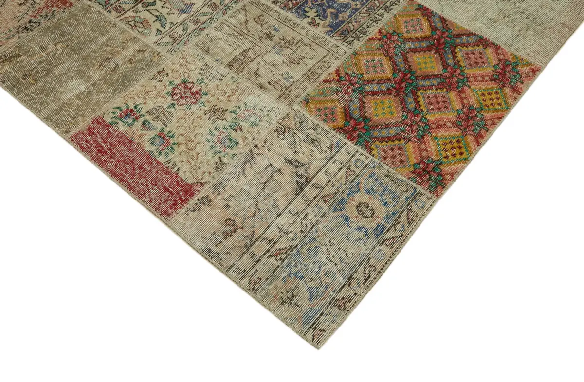 Patchwork Bej Pamuk Üzerine Yün El Dokuma Kilim-252x300 - Görsel 4