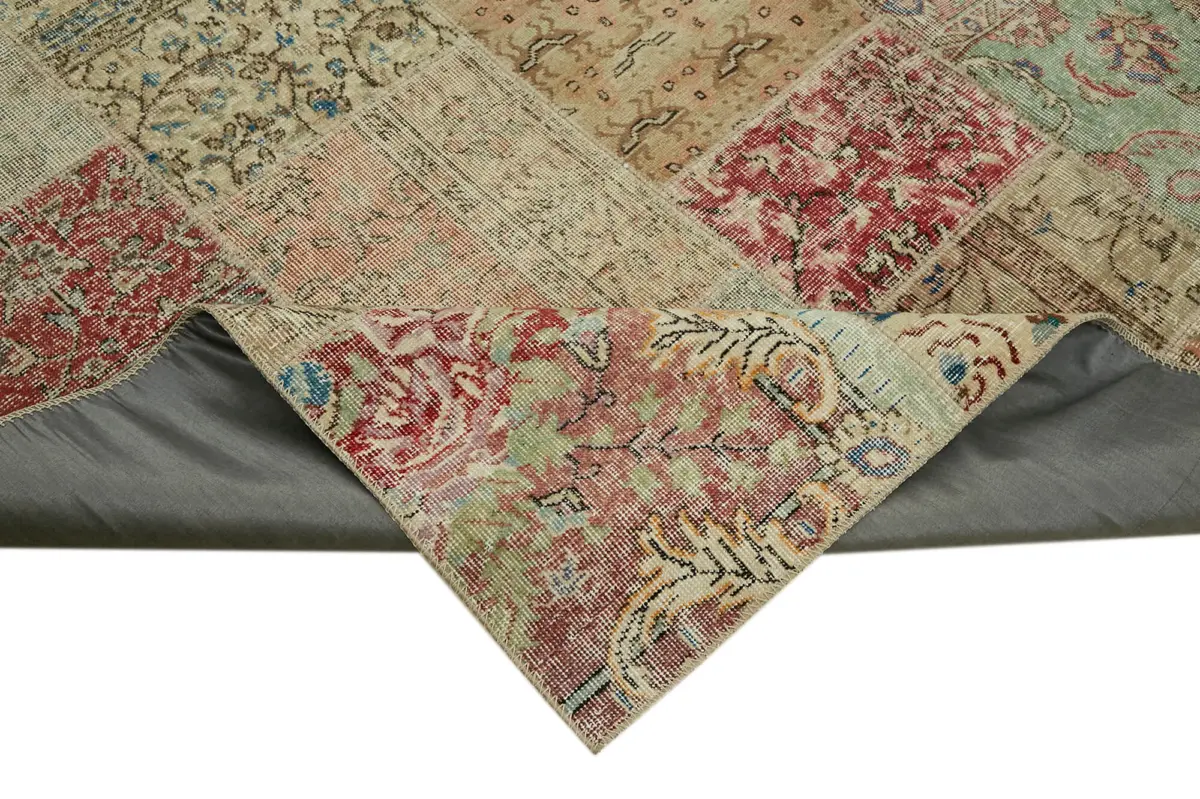 Patchwork Bej Pamuk Üzerine Yün El Dokuma Kilim-252x300 - Görsel 6